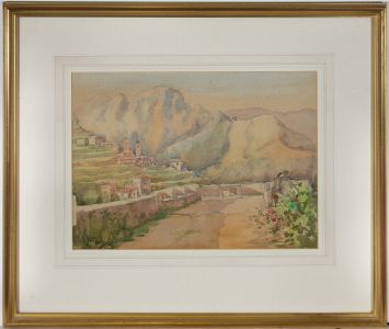 Framed Mid 20th Century Watercolour - Italian Hillside Lookout
