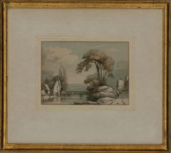 Attrib. James Robertson (fl.1815-36) - Watercolour, Cottages By the Stream