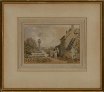 Attrib. Robert Brandard (1805-1862) - Watercolour, Stone Wayside Cross