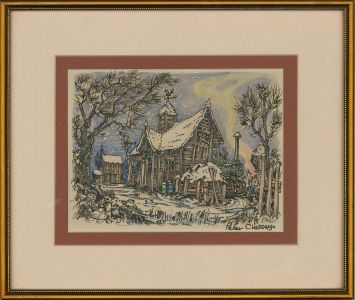 Peter Classey - 20th Century Pen and Ink Drawing, Winter at the Barn