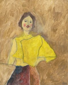 Ben Carrivick - Signed Contemporary Oil, Posing Female with Brown Hair