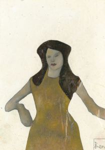 Ben Carrivick - Signed Contemporary Oil, Posing Female in a Brown Dress