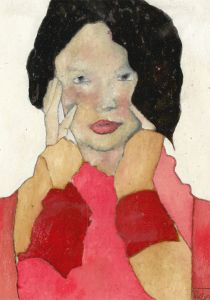 Ben Carrivick - Signed Contemporary Oil, Lady in a Red Dress With Dark Hair