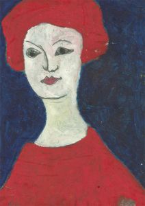 Ben Carrivick - Signed Contemporary Oil, Blue and Red Portrait
