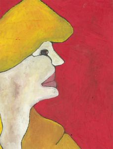 Ben Carrivick - Signed Contemporary Oil, Red, Yellow and White Portrait