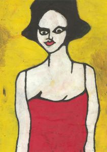 Ben Carrivick - Signed Contemporary Oil, Black Hair, Red Dress