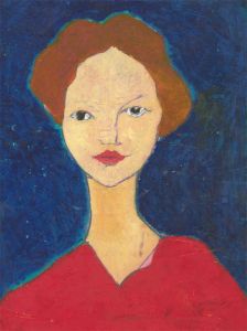 Ben Carrivick - Signed Contemporary Oil, Red and Blue Portrait Study