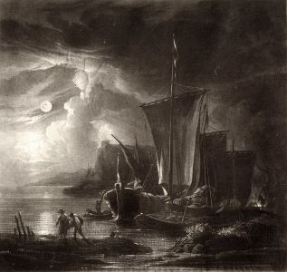 S.W. Reynolds after Pynacker - Moonlight Mezzotint