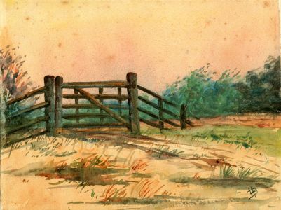 19th Century Watercolour - Gate in Field