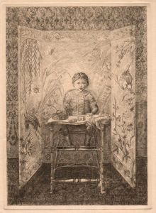 J.H. Wilkinson - Late 19th Century Etching of a Baby in a High Chair