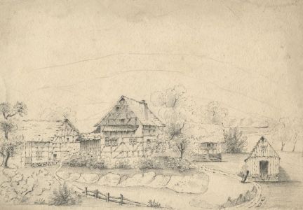 Claude Spero / Constantin Schwarz - 19th Century Graphite Drawing, Country Home