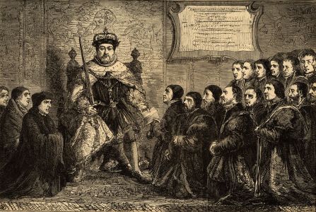 After Holbein - Henry VIII giving Charter to Barber-Surgeons 1878 Wood Engraving