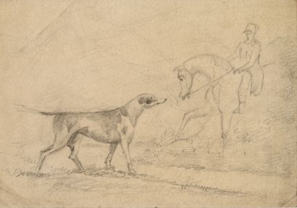 Mid 19th Century Graphite Drawing - Hunting Scene