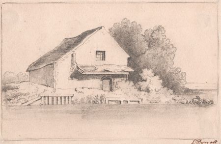E. Dorrell - Mid 19th Century Graphite Drawing, Country House