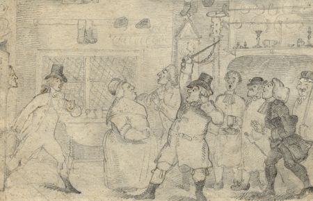 19th Century Graphite Drawing - Inn Scene