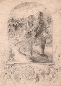 19th Century Graphite Drawing - Man and Woman