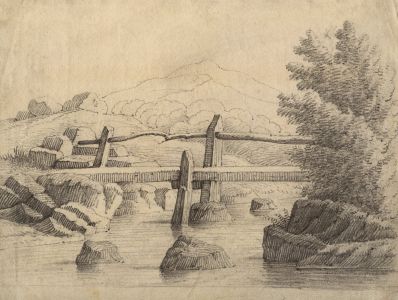 Mid 19th Century Graphite Drawing - River Scene
