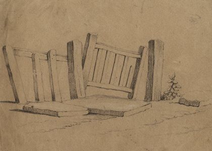 19th Century Graphite Drawing - Gate & Slabs