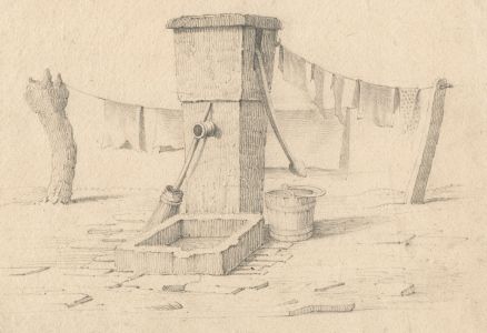 Fine 19th Century Graphite Drawing - Washing on Line