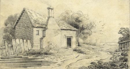 19th Century Graphite Drawing - Country Cottage