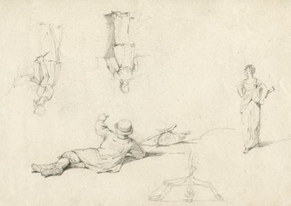 19th Century Graphite Drawing - A Sheet of Figures