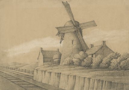 Fine 19th Century Graphite Drawing - Windmill