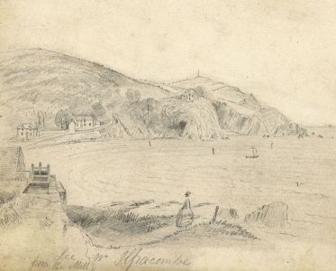 19th Century Graphite Drawing - Lee from the Mill Near Ilfracombe