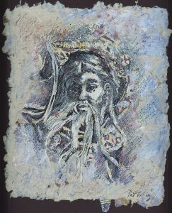 Pat McCoy - Contemporary Mixed Media, Interesting Portrait, Framed