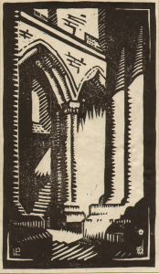 Lawrence Pickles - Early 20th Century Linoprint, Kirkstall Abbey