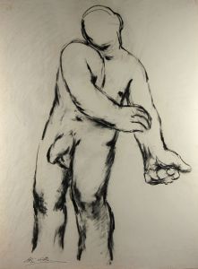 Gerald Coles - 1962 Charcoal Drawing, Faceless Nude Figure