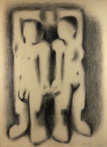 Gerald Coles - 1962 Charcoal Drawing, Pair of Nude Figures