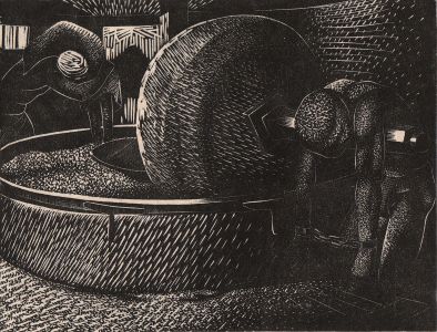 Gerald Coles - Mid 20th Century Woodcut, Slaves Working Millstone