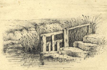 19th Century Graphite Drawing - Steps Down to River
