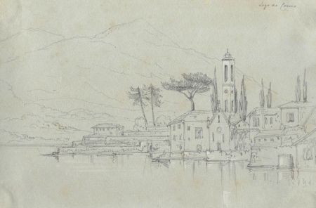 Lady Burlington (1812-1840) - 19th Century Graphite Drawing, Lake Como, Italy