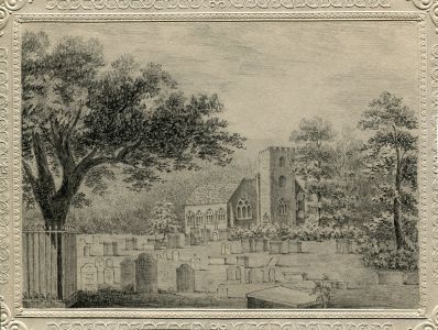 Good 19th Century Graphite Drawing - Church and Churchyard