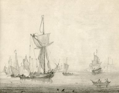 Fine 19th Century Graphite Drawing - The Sharks are Circling...