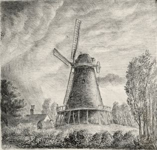 19th Century Drypoint - Windmill