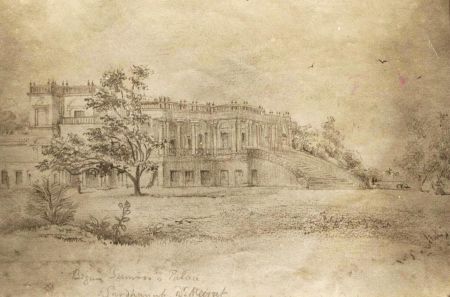 Mid 19th Century Graphite Drawing - Sirdhana House, Residence of Begum Sumroo