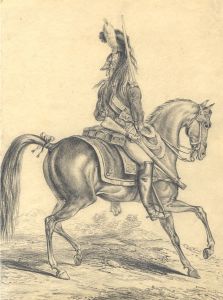 Excellent 19th Century Graphite Drawing - Mounted Soldier