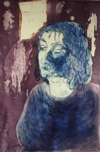 Linda Crane - 1988 Etching, Portrait from a Lowry Generation no.3