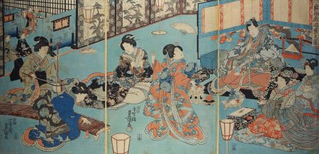 Toyokuni III - 1847 Oriental Woodblock, Original Oban Triptych