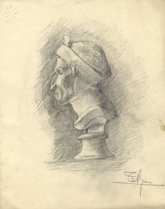 19th Century Graphite Drawing - Sculptural Bust