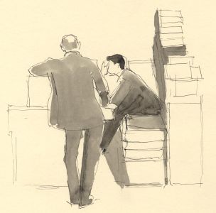 Frances Watt - 1965 Watercolour, On the Floor of the Stock Exchange