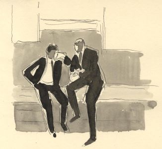 Frances Watt - 1965 Watercolour, On the Floor of the Stock Exchange