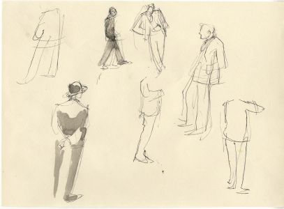 Frances Watt - 1961 Pen and Ink Drawing, On the Floor of the Stock Exchange
