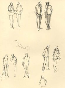 Frances Watt - 1962 Pen and Ink Drawing, Traders Drawn for the Times