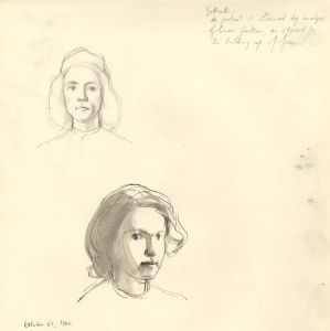 Frances Watt - 1962 Pen and Ink Drawing, After Botticelli and a Modern Portrait