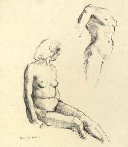 Frances Watt - Fine 1956 Pen and Ink Drawing, Figure Drawings