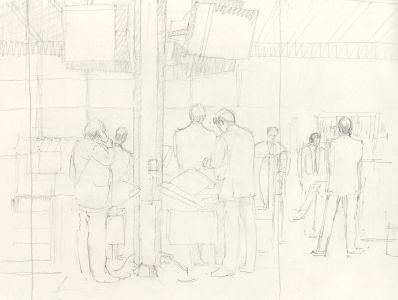 Frances Watt - 1980 Graphite Drawing, The Trading Floor