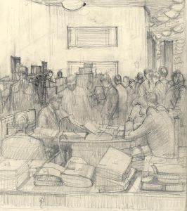 Frances Watt - Mid 20th Century Graphite Drawing, The Trading Floor